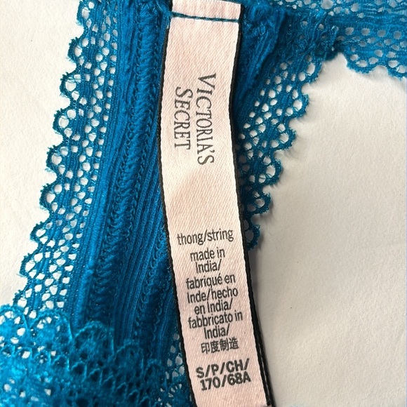 Victoria’s Secret 100% Cotton Teal Lace Waist Ribbed Thong G-String Panties Sz S - Picture 11 of 14